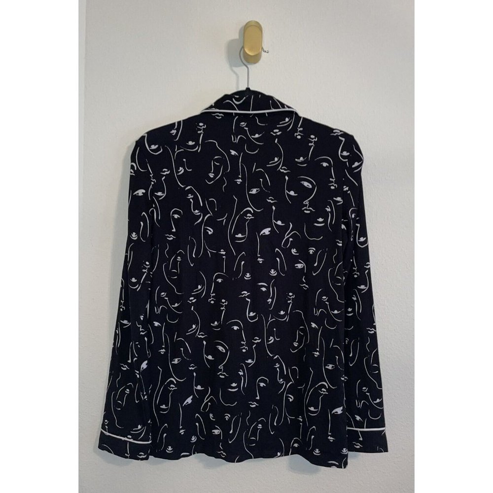 Alfani Womens Lounge Sleep Button Front Shirt Top Face Print XS XSmall Black New - Picture 5 of 6